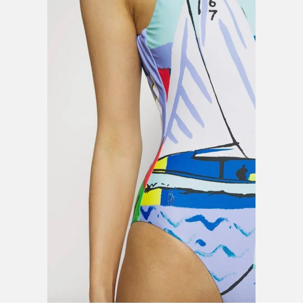 Polo Ralph Lauren Nautical Scenic Print Square Neck Mio Bathing Suit